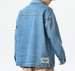 Custom Cargo Pockets Men <b>Denim</b> Jacket 100% Cotton Vintage Washed High Street Embroidery Men Zip up Plus Size <b>Denim</b> Jacket <b>Coat</b> - Product Image 5