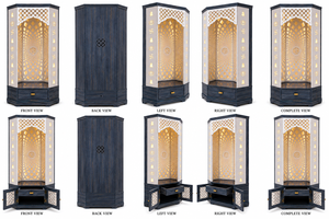 Premium Traditional Wooden <b>Corner</b> Pooja Mandir OM Design Modern Hindu Home Temple <b>Cabinet</b> Solid Teak Wood Prayer Custom Size - Product Image 6