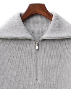 Manufacturer Custom <b>Mens</b> Quarter Zip Knit Sweater Light Grey Ribbed Texture High Collar Warm Winter Casual Pullover OEM Custom - Product Image 5