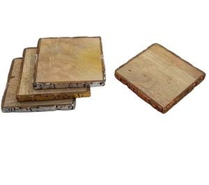Ensemble de sous-verres de service de thé en bois vierge avec bordure en écorce Décoration de la maison au liège d'acacia écologique rond imprimé - Product Image 1