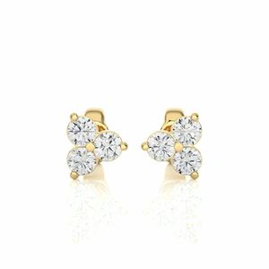 Pendientes de tuerca de diamante con ajuste de tres puntas redondas en oro amarillo - Product Image 4