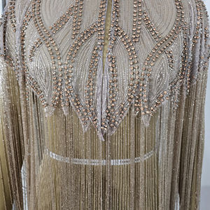 Cape Burlesque droite élégante perles brins perlés paillettes naturelles longueur au sol col en V soutien-gorge intégré tenue de club de fête - Product Image 1