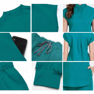 Alta calidad enfermera Scrub mujeres antiarrugas estiramiento Scrubs uniformes transpirable logotipo personalizado conjunto de moda - Product Image 3