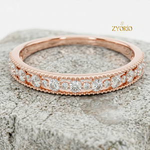 Anillo de Oro de 14K con Diamante de Laboratorio de Corte Redondo Vintage, Anillo de Boda con Milgrain, Joyería para Mujer - Product Image 3