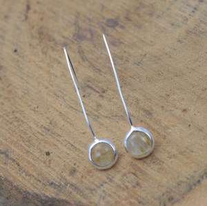 Boucles d'oreilles pendantes rondes simples et mignonnes en argent sterling 925 plaqué or avec rutile doré, bijoux faits à la main en pierres précieuses, cadeau pour femme - Product Image 1