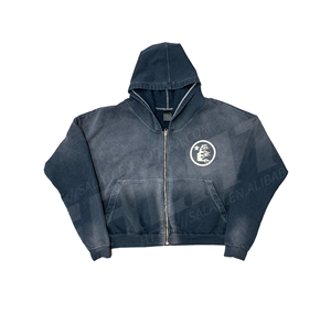 Sudaderas con capucha con cremallera recortada de gran tamaño para hombre, sudaderas con estampado teñido liso de invierno con lavado ácido desgastado lavado Vintage - Product Image 1