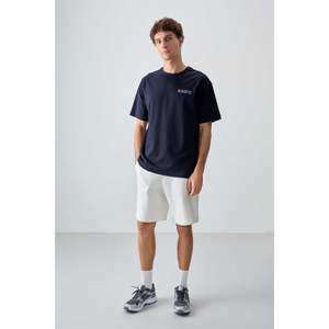 T-shirt pour homme en coton bleu marine, épais, doux, texturé, coupe ample, imprimé - 88375 - Bleu marine - Product Image 2