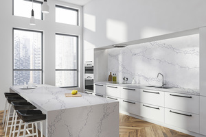 Custom <b>Kitchen</b> & Bathroom Vanity Tops Calacatta Quartz Stone Countertops Prefab Cut Carrara Calacata for Hotel Projects - Product Image 2