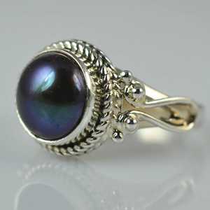 Navya Craft Handmade 925 Sterling Silver Women's Boho <b>Ring</b> Freshwater Peacock Black Pearl June Birthstone <b>Statement</b> Jewelry - Product Image 2