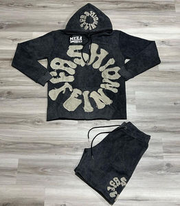 Conjuntos Deportivos Personalizados de Verano, Estilo Vintage, Lavado Ácido, 100% Algodón Ecológico, Secado Rápido, Sudadera con Capucha y Pantalones Cortos - Product Image 3