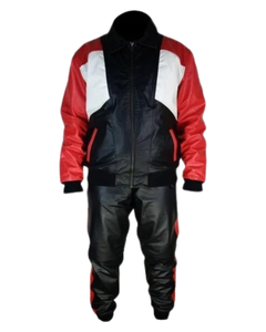 Ensemble de survêtement en cuir véritable pour homme, rouge et noir, survêtement de jogging, streetwear, vêtements de sport, haute qualité, personnalisé - Product Image 1