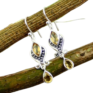 Pendientes de gota de piedras preciosas citrinas hechos a mano de estilo bohemio, joyería de fiesta de moda para mujer de Plata de Ley 925 - Product Image 1