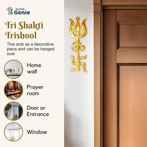 HOME GENIE Tri Shakti Trishool Brass Trishul, Om et Swastik Symbole pour Home Temple, Vastu et Protection Spirituelle - Product Image 4