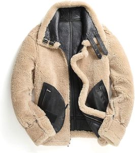 Chaqueta de Cuero Genuino con Forro de Piel Sherpa para Hombre, Estilo Aviador B3, Casual, Retro, con Forro de Piel Cálido, Chaquetas de Cuero para Volar, OEM - Product Image 5