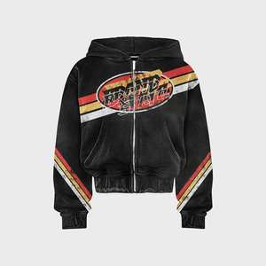 100% alta calidad último diseño cintura elástica Banda Clásica con capucha mujer pantalla impresa diseño personalizado cremallera Sudadera con capucha - Product Image 2