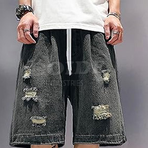Knee Length Jean <b>Shorts</b> <b>Slim</b> <b>Fit</b> Men Jeans <b>Shorts</b> Customized Custom Logo Men Jeans Jorts Trendy - Product Image 2