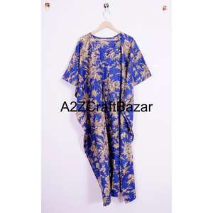 Indian Block Printed Kaftan Pure Organic Cotton Lightweight Short Nightwear Floral Print Beach Wear Summer Dress - Product Image 6