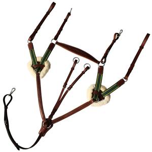 Plaque de poitrine en cuir de couleur marron à 5 points avec attache de course et rembourrage en fourrure de mouton-lignes vertes élastiques et jaunes - Product Image 4