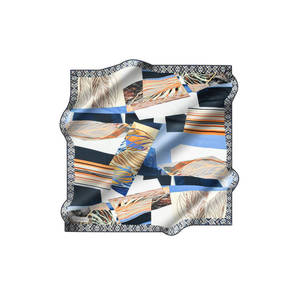 Luxury 100% Silk Long Square <b>Scarf</b> with Custom Geometric Pattern - Product Image 1