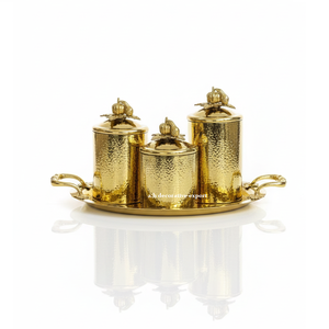 ชุดโหลเครื่องเทศและผลไม้อบแห้งเคลือบทองเหลือง พร้อมลวดลายตอกแบบแฮนด์เมด สำหรับจัดเก็บและใช้เป็นถาดเสิร์ฟ - Product Image 1