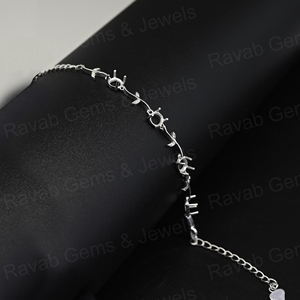 Pulsera de Plata de Ley 925 Sólida Hecha a Mano con Diseño de Hoja y Cadena de 6mm de 4 Puntas, Bañada en Oro de 14k con Circonitas, 7.5 Pulgadas, Joyería - Product Image 4