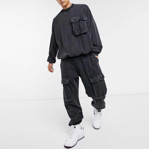 Personalizado Hombres Moda Streetwear Lavado ácido Cargo Jogger 2 piezas Jogging Chándales Hombres Trajes de sudor - Product Image 6