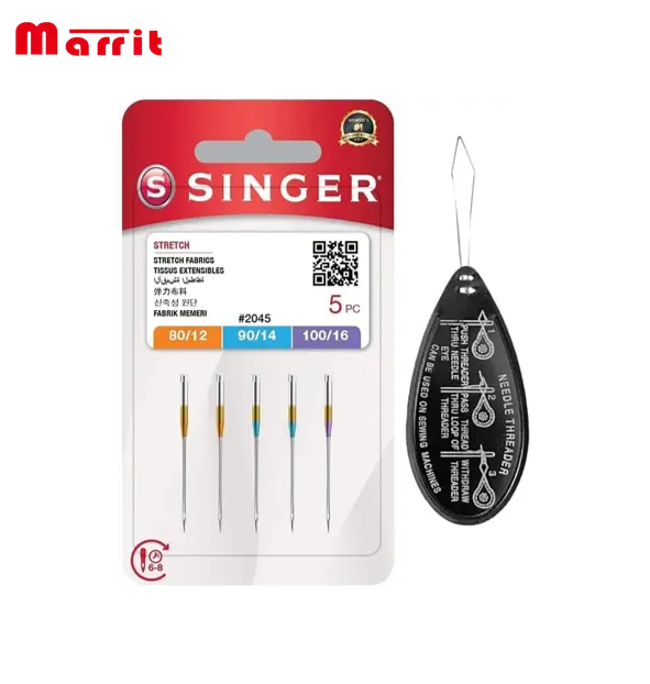 SINGER STRETCH BALL POINT 2045ミシン針、サイズ80/12、90/14、100/16、大型針糸通しを含む