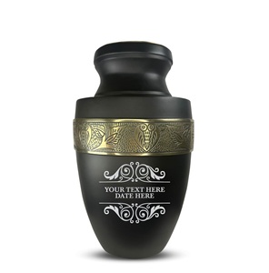 Urne funéraire personnalisée pour cendres d'adultes, hommes et femmes, en aluminium, avec nom, date et design, noire avec bordure argentée, taille personnalisée - Product Image 1