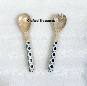 Ensemble de service à salade en bois et émail de qualité supérieure dernière conception d'ustensiles de cuisine vaisselle articles faits à la main meilleur prix abordable - Product Image 3