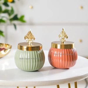 Pot de fruits secs rond en métal de nouveau Style avec couvercle design couleurs orange pour Festival Diwali Table à manger décor pots d'écrou - Product Image 4