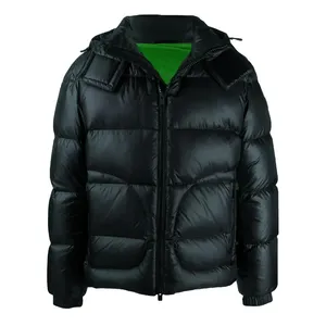 Men's Winter Hooded Puffer Jacket Thick Down Filled Windproof Zipper Closure Casual Style Solid <b>Colour</b> Nylon Shell - Product Image 1