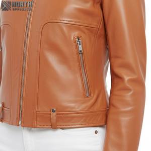 Chaqueta de cuero genuino con logotipo personalizado para mujer Último diseño Ropa de invierno informal Etiqueta privada Suministro al por mayor con damas teñidas - Product Image 6