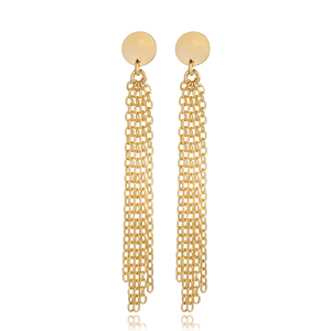 Pendientes Largos con Diseño Redondo Simple en Forma de Cadena, Hechos a Mano en Turquía, Chapados en Oro, Aniversario, Plata de Ley 925 - Product Image 1