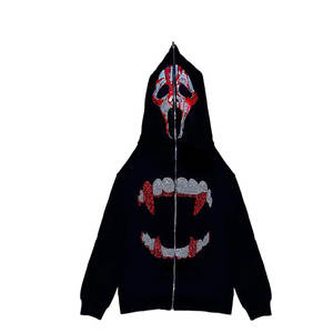 Logo personnalisé fermeture éclair prix usine Oem Services 2025 sweat à capuche femme surdimensionné avec strass scintillant - Product Image 1