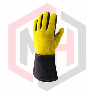 Guantes duraderos de cuero dividido con puño estilo guantelete negro - Product Image 2