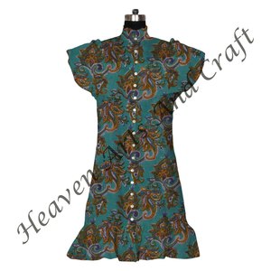 Robe colorée pour femmes décontracté été Midi cou taille libre Style indien tenue décontracté belle main bloc imprimé coton tunique - Product Image 5