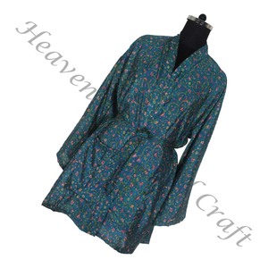 KS011 2024 sari en soie vintage imprimé fleuri kimono sari vintage court robe de plage longue robe de peignoir ethnique indienne Maxi - Product Image 2