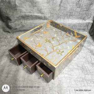 Classic <b>Wooden</b> Square Tray with Drawer Essential Accessory for <b>Table</b> Use-<b>Mats</b> & Pads - Product Image 1