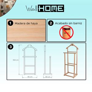 WELL HOME Appendiabiti in Legno Grezzo 45x30x104 cm - Product Image 2