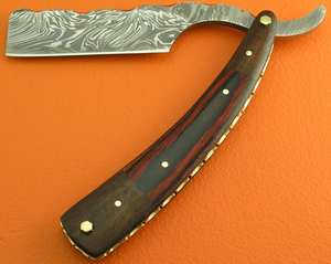 Rasoir droit de barbier en acier damas de haute qualité du fabricant direct fait à la main personnalisé OEM manche en bois de qualité bricolage industriel - Product Image 2