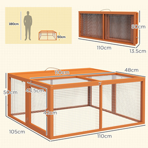 PawHut Conejera Plegable al Aire Libre para 2-3 Roedores con Múltiples Entradas, en Madera y Acero, 110x105x50 cm, Naranja - Product Image 3