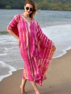 Lowest Price Bohemian Style Floral Tie Dye Summer <b>Kaftan</b> V- neck Long Sleeve <b>Beach</b> 100% Rayon Fabric Resort Wear <b>Kaftan</b> - Product Image 5