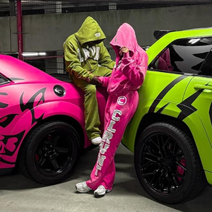 Custom Sweatsuit 100% Cotton French Terry <b>Screen</b> Print Hoodie and Sweatpants Set Distressed Patch Acid Wash Tracksuits for Men - Product Image 3