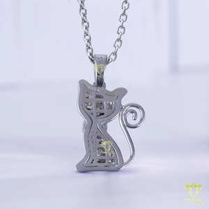 Colgante de gato de Plata de Ley 925 chapado en oro de 14 quilates VVS Lab Grown Diamond Cat Charm Iced Out Cat Jewelry - Product Image 2