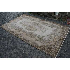 พรมขนสัตว์สีเบจสีน้ำตาลโบราณขนาด5.8X9.5ฟุตสไตล์ตุรกีงานเย็บปะแฮนด์เมดดีไซน์สำหรับทางเดินข้างเตียงยางพาราทรงสี่เหลี่ยมผืนผ้า - Product Image 2