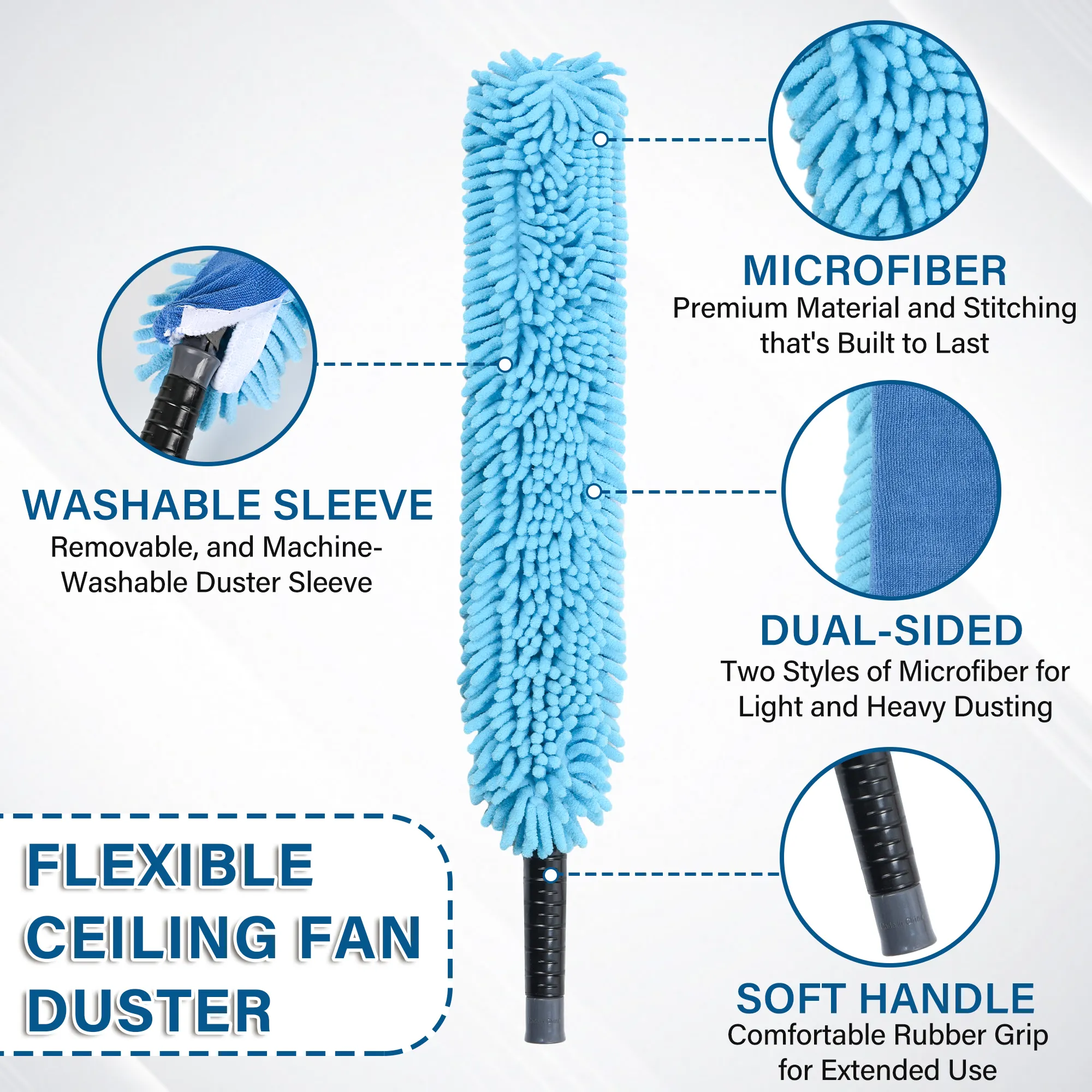 Xinming 4-in-1 High Reach Household Window Microfiber Chenille Bendable Flex-and-Stay Telescopic Cleaning Duster Set