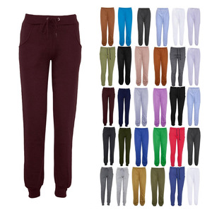Vente en gros de vêtements pour femmes pantalons et pantalons pour femmes à la mode taille haute pantalon de jogging droit jambe large en coton polaire - Product Image 1
