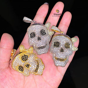 Diamante Iced Out Lab Grown Skull Charm Colgante 10kt Collar de oro sólido Lujo Hip Hop Regalo Joyería - Product Image 4