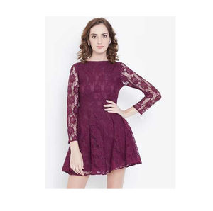 Robe moderne à manches longues et évasée en dentelle pour femmes Self Design Fall Fashion Dress T Shirt Exportateur - Product Image 1