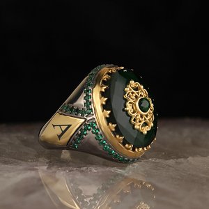 Turkish Style <b>Vintage</b> 925 Sterling Made Ottoman Style Men's <b>Ring</b>. Rhodium and <b>Gold</b> Bi-color Plating Model RCEGYT-299 - Product Image 1